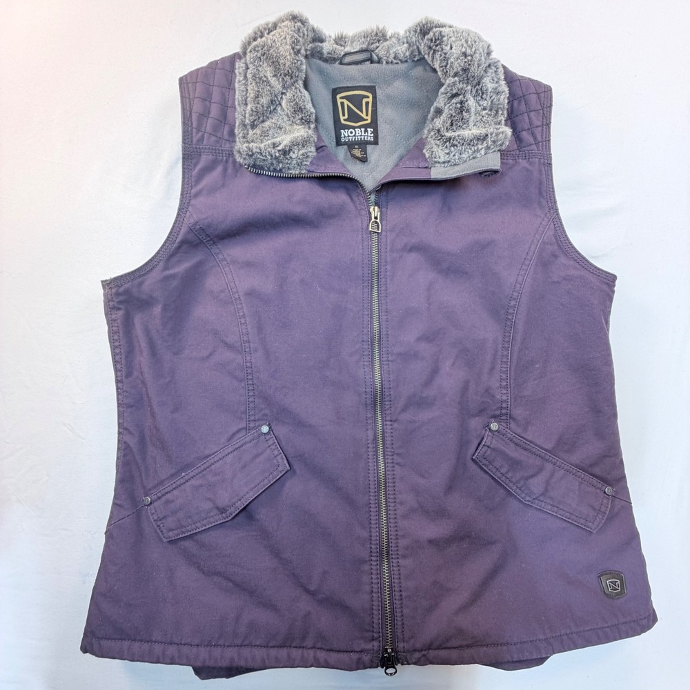 Noble Outfitters Womens XL Purple Canvas Vest Faux Fur Collar Quilted Western